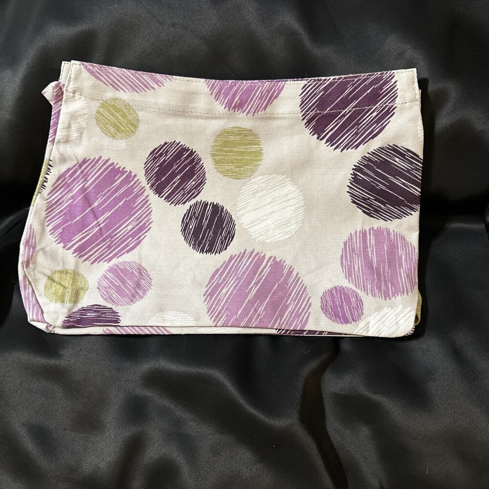 New Thirty-One Sketchy Dot Suite Purse Skirt Purple White Green Dot Canvas 100%